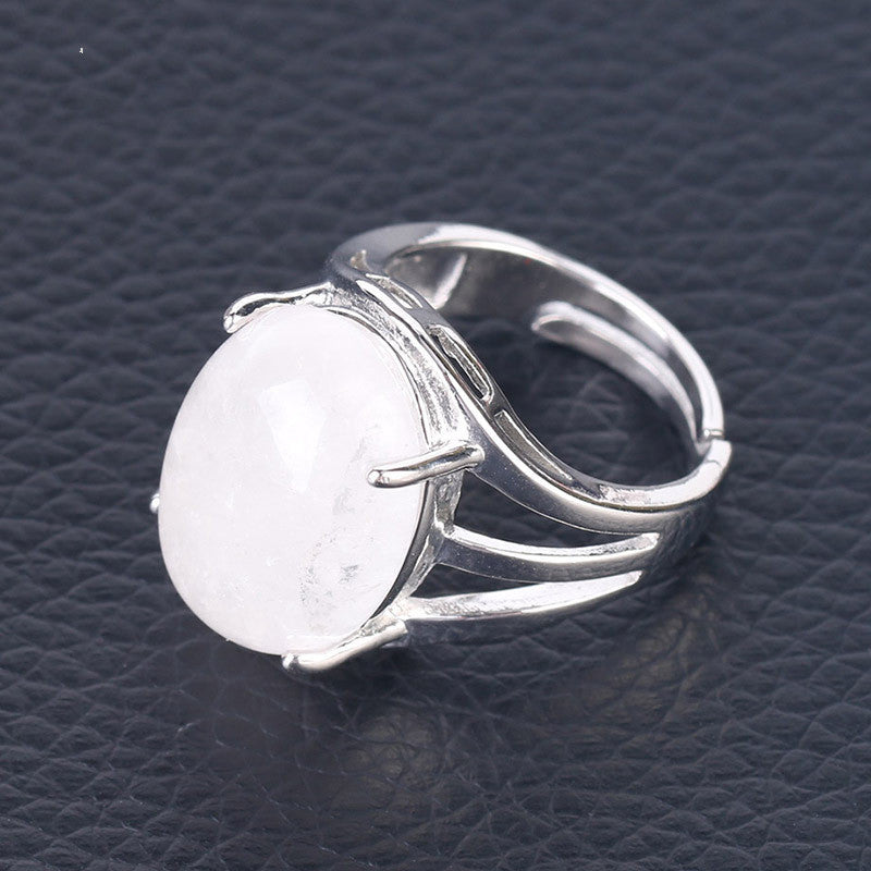 Women's Natural Stone Oval Ring Inlay Alloy Setting with Semiprecious Gemstones Jewelry Accessory Elegant Look