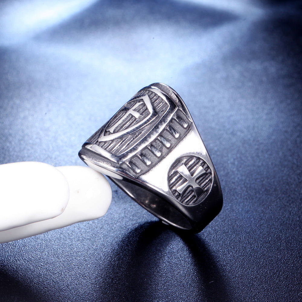 European and American cross personality titanium steel shield ring