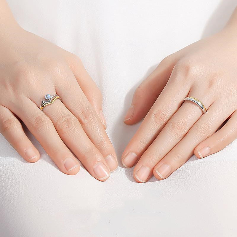 Sterling Silver Couple Rings Wave Design Matching Diamond Setting For Him And Her Anniversary Engagement Wedding