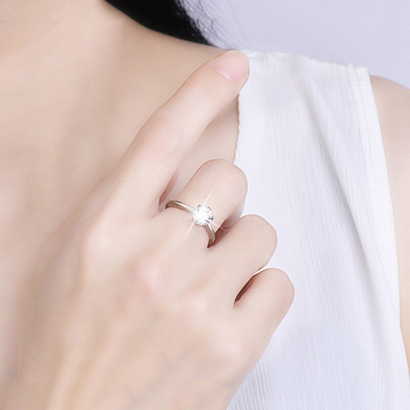 S925 Silver Ring Zircon Stone White Gold Plating 1.5 Carat Inner Diameter 17.25MM For Women And Girls Elegant Jewelry