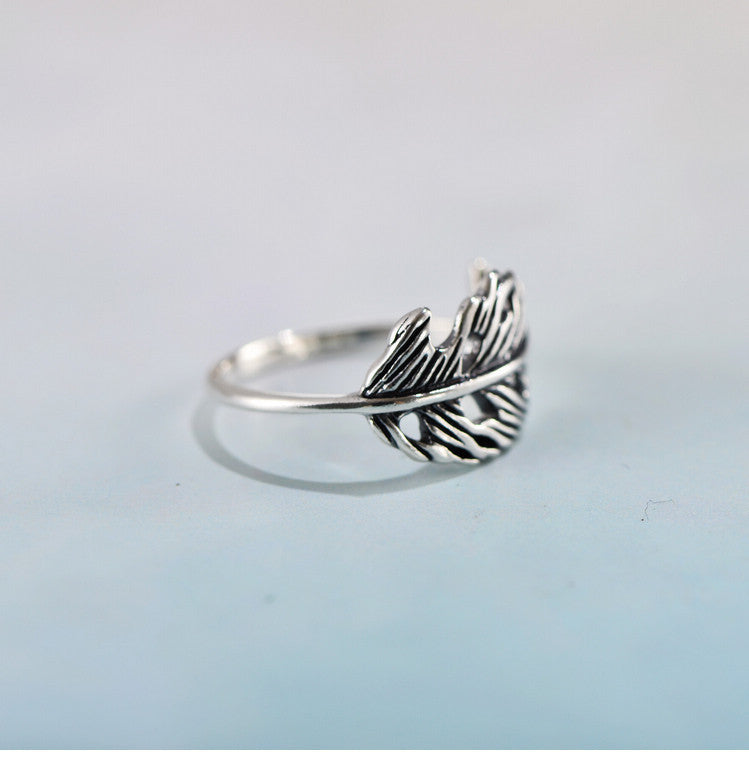 Vintage Thai Feather Ring Hollow Leaf Design Lightweight 925 Sterling Silver Closed Mouth Jewelry Gift For Everyday Use