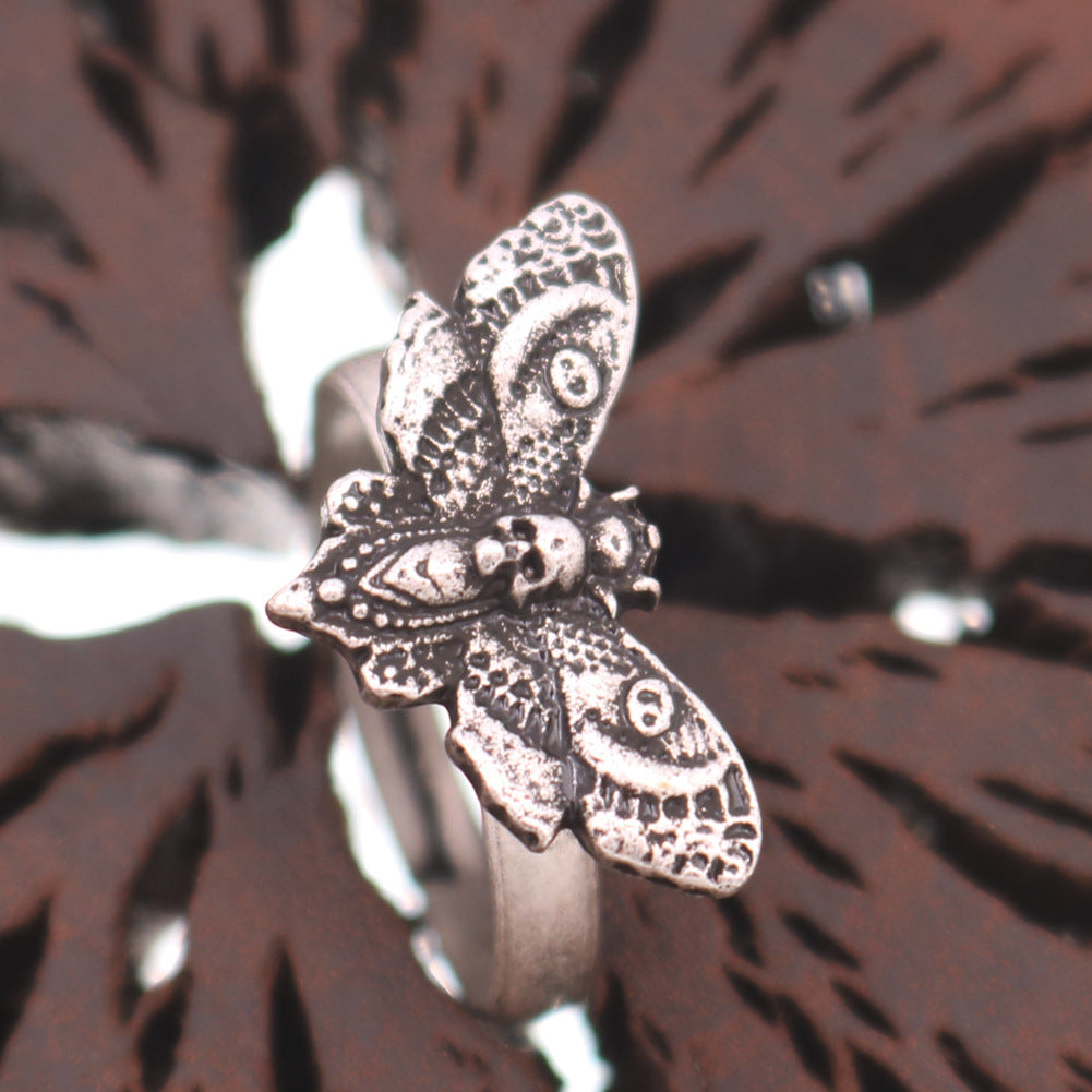 Women's Adjustable Butterfly Ring Open Mouth Electroplated Catalpa Alloy Antique Silver European Style Jewelry Ornament