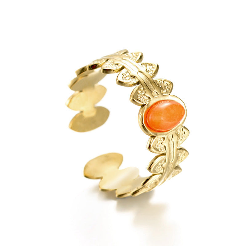 Geometric Stainless Steel Ring With Amber Color Finish Elegant Womens Jewelry For Everyday Style Everyday Wear