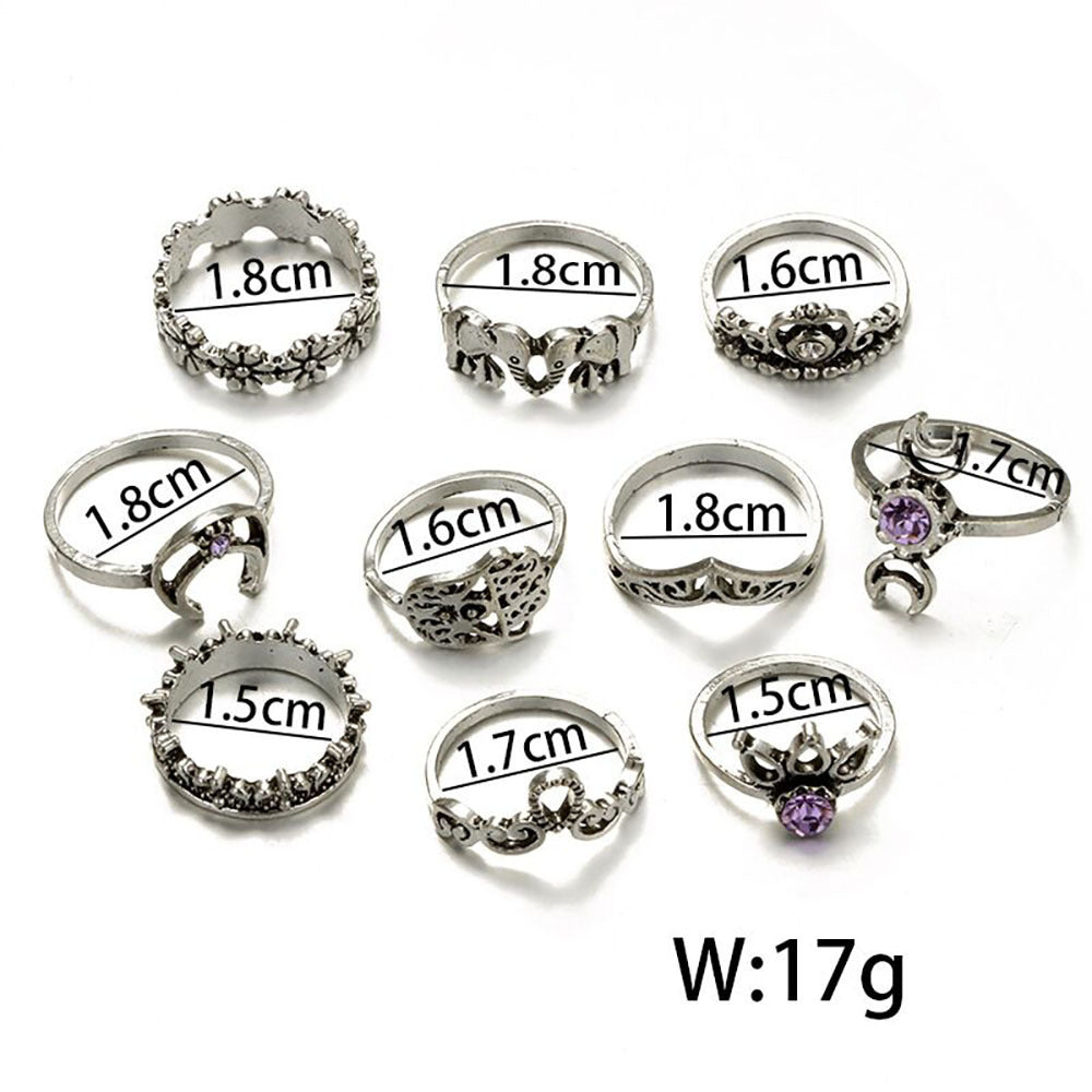 Palm Crown Ring Set Crystal Zirconium Rhinestone Accented Luxury Alloy Rings for Women and Girls Jewelry Style