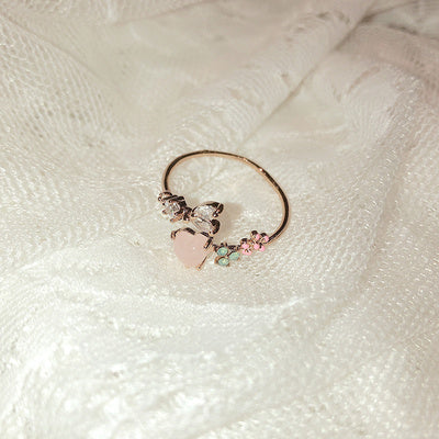 Small Flower Moon Ring With Heart Crystal Flower for Index Finger Women Jewelry Elegant Everyday Jewelry Gifts