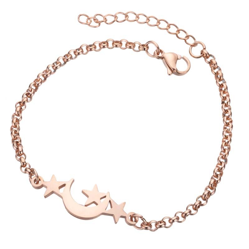 Womens Stainless Steel Bracelet With Elephant Charm Moon Star Charm Electroplated Korean Fashion Jewelry Bangle