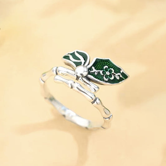 Open Mouth Ring Silver Copper Electroplated Enamel Leaves Design Jewelry for Women and Men Fashion Accessory Gift
