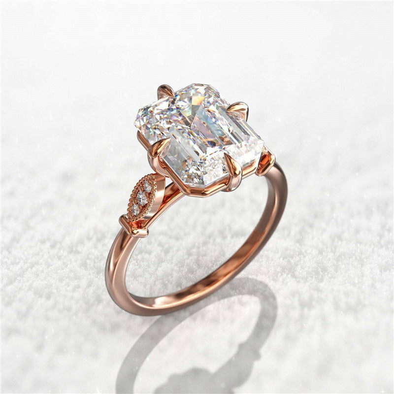 Womens Rose Gold Zircon Ring With Four Prong Setting