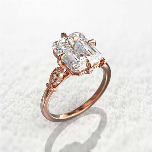 Womens Rose Gold Zircon Ring With Four Prong Setting