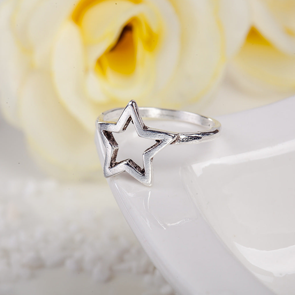 Women Geometric Ring Set Moon Star Triangle Alloy Rings