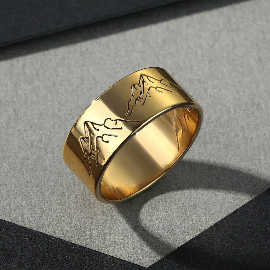 Stainless Steel Mountain Ring Natural Geometry Fashion Ring for Women and Girls Everyday Wear Gold Statement Piece
