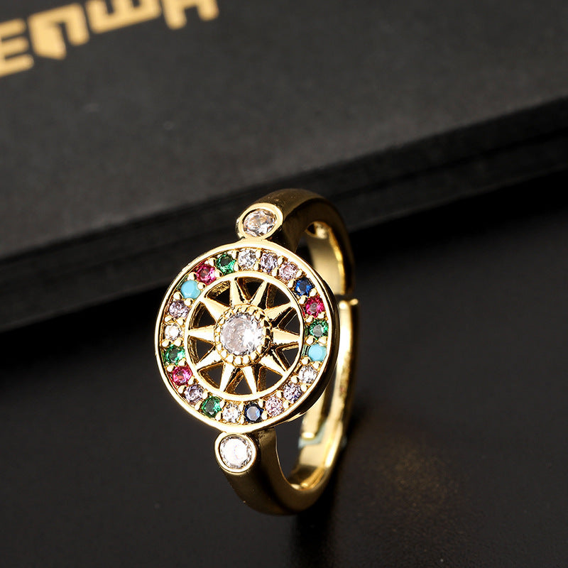 Six Pointed Star Diamond Ring Adjustable Copper Open Band