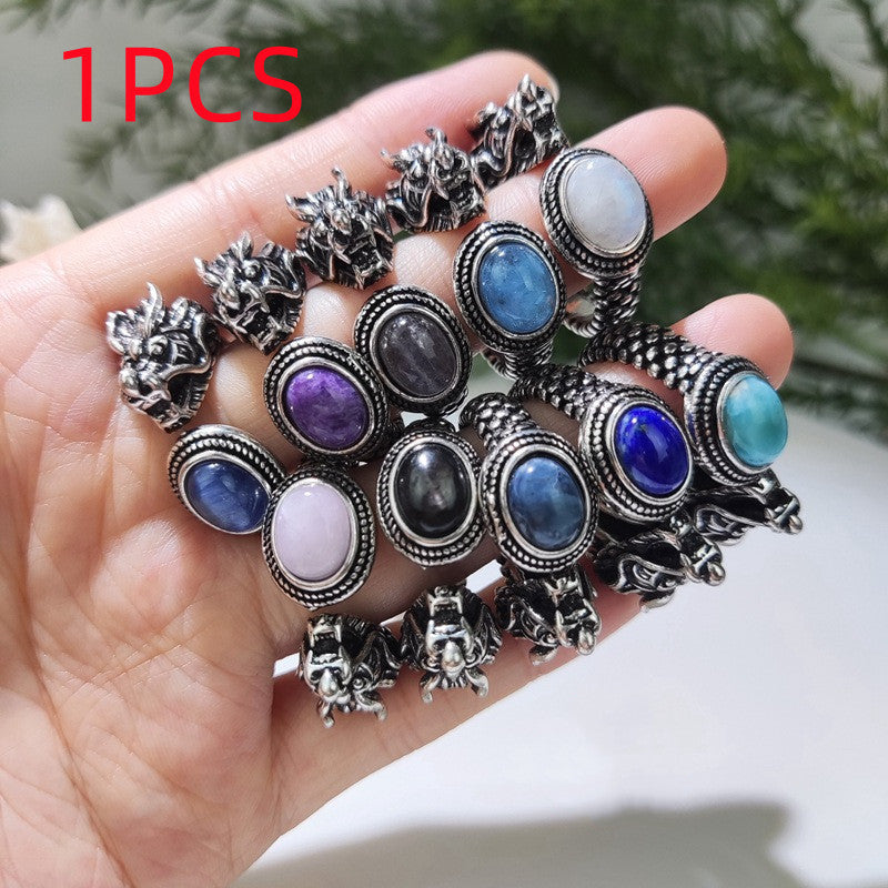 Unisex Glitter Stone Ring Fashion Personality Open Adjustable Charoite Ring Electroplated Semi Precious Stone Ring for Men and Women Mixed Color