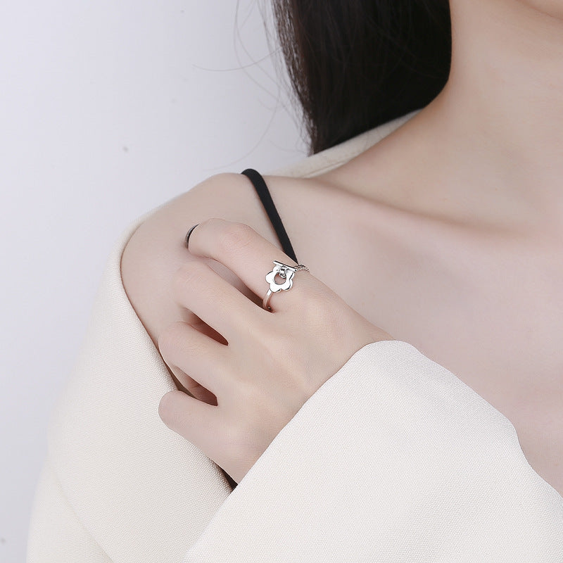 Sterling Silver Ring Korean Flower Chain Design Adjustable Opening Distressed Geometry Ring For Women About Two Grams