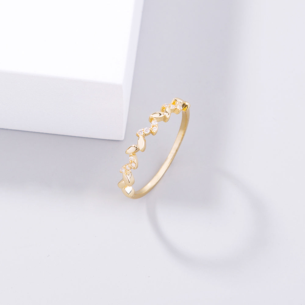 Adjustable Copper Ring With Branch And Leaf Design And Sparkling Zircon Stones Retro European American Inspired Jewelry