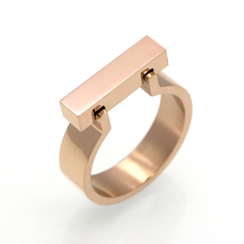 Trendy Simple And Stylish Personality Square Glossy Titanium Steel Ring In Gold Rose Gold Black Finishes Gift Ready