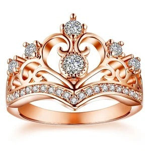 Ladies Crown Ring With White Diamond Accents Platinum And Rose Gold Plating Fashion Jewelry Sparkling Gift For Her