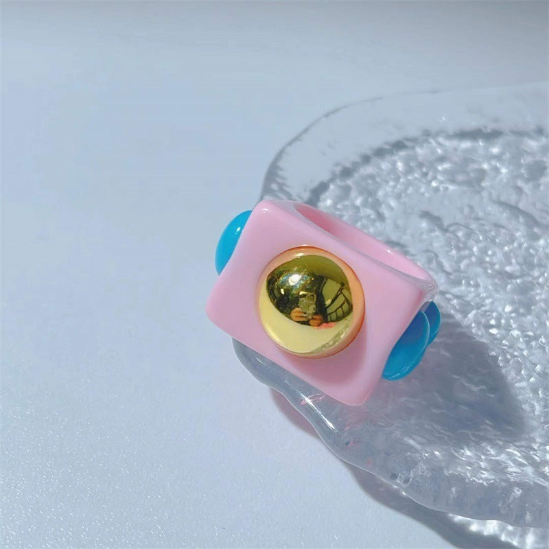 Resin Ring With Geometric Diamond Inlay Natural Adjustable Length Jewelry Gift For Women And Girls Chic Design