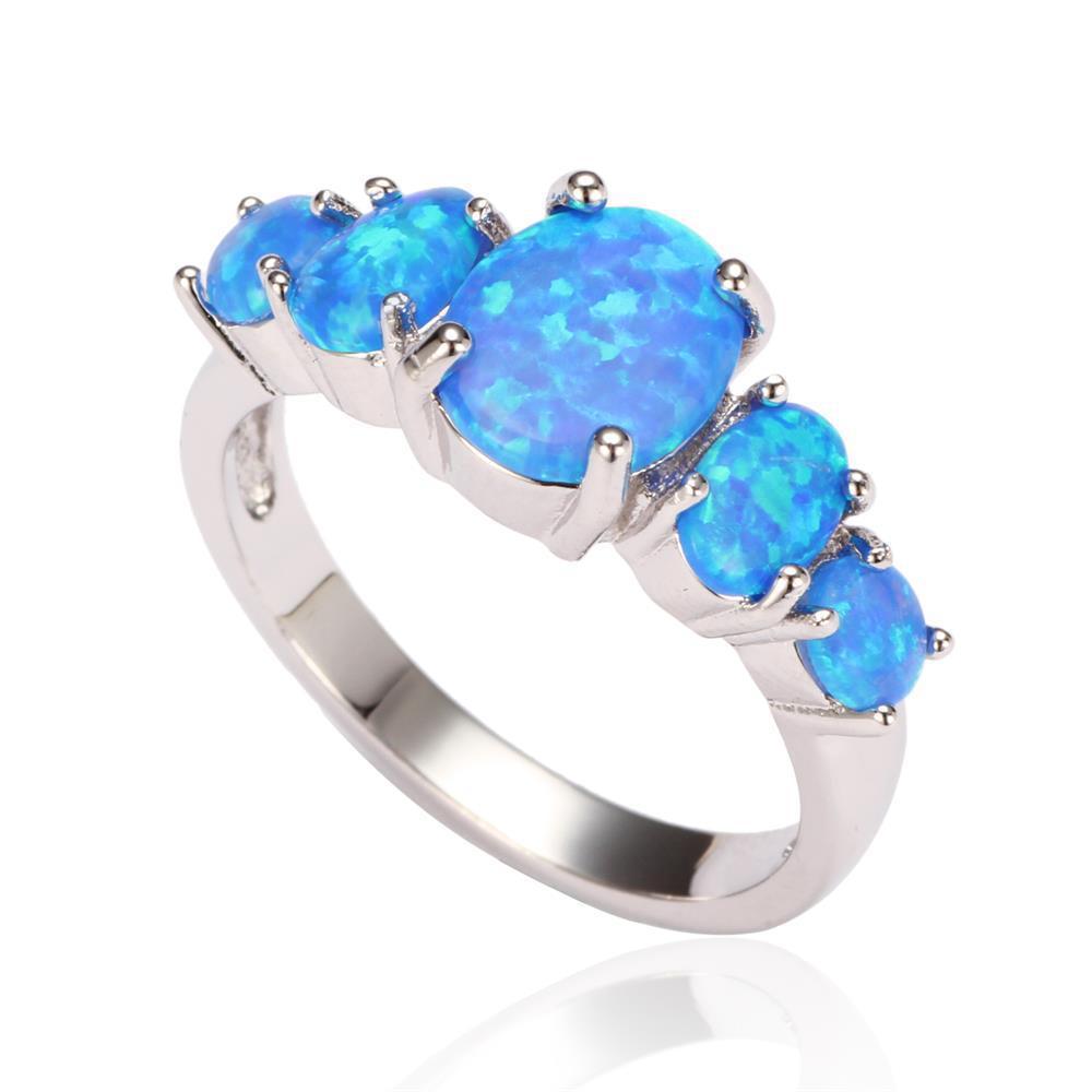 Natural Blue Opal Ring 925 Sterling Silver Gold Plated Unisex Wedding Jewelry Gift Size 6 To 10 Elegant Design