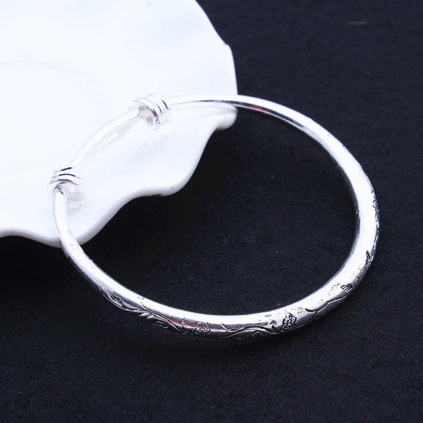 Unisex Aluminum Alloy Cuff Bracelet Hand Carved Seedling Design Electroplated Ethnic Bangle Individually Packed