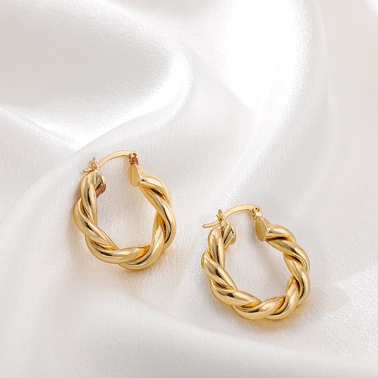 Twisted Braided Alloy Earrings with Artificial Gemstones Modern Vintage Fashion Jewelry For Everyday Occasions