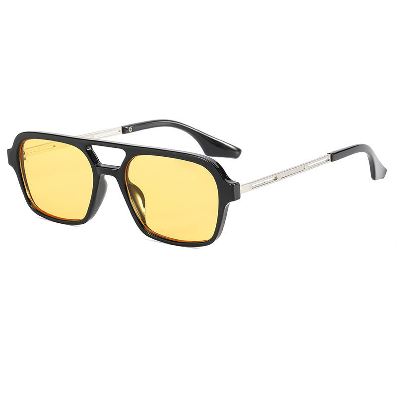 Square Sunglasses Retro Double Beam UV400 Travel Frame