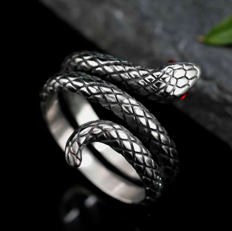 Red Eyed Cobra Python Snake Shaped Titanium Steel Ring