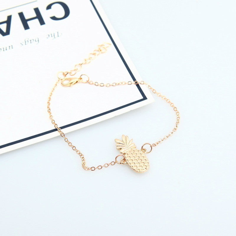 Womens Gold Plated Anklet With Hollow 3D Pineapple Charm Fruit Design Fashion Foot Jewelry Delicate Ankle Bracelet