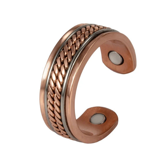 Copper Handwoven Opening Magnetic Ring With Adjustable Fit For Everyday Wear Unisex Accessory With Four Magnets