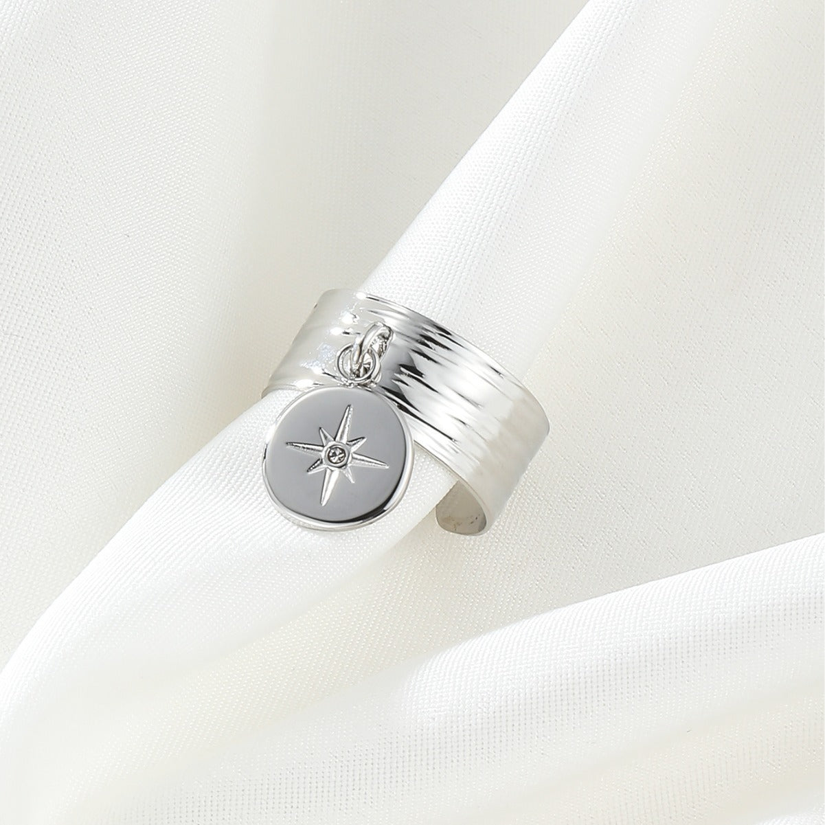 Six Point Star Zircon Ring Stainless Steel Gold Plated