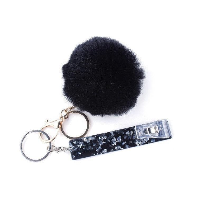 Touch Free Card Holder Keychain With Furry Ball DIY Accessory Secure Easy Card Carrying Contactless Card Clamp