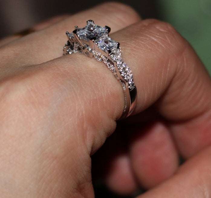 Rose Gold Square Ring Female Classic Wedding Wish Ring Size US 6 7 8 9 10 Brass Electric White Steel Rose Gold