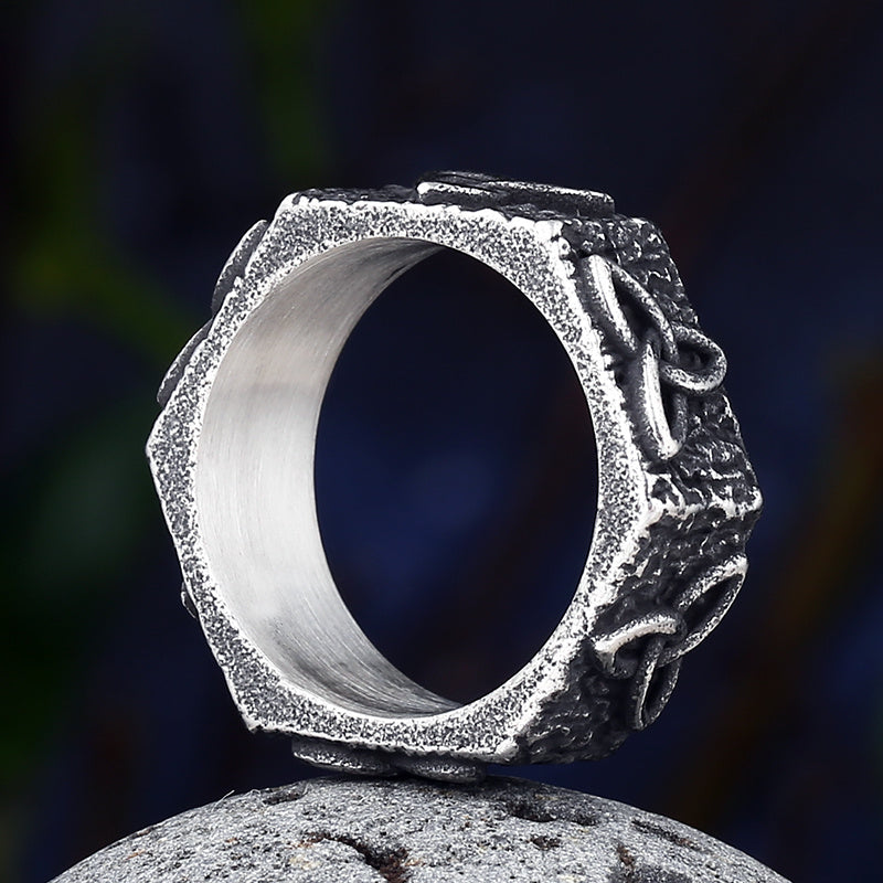 Mens Titanium Steel Geometric Ring Plated Fashion Accessory For Streetwear Everyday Wear Durable Jewelry Style