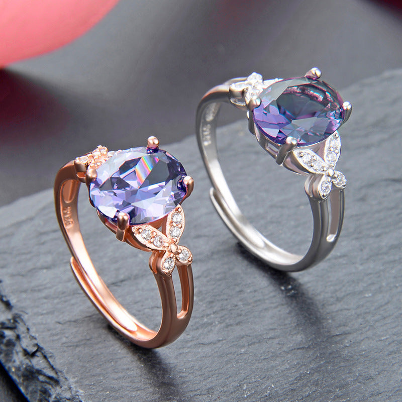 Adjustable Sterling Silver Ring with Sparkling Synthetic Crystal and Cubic Zirconia Lightweight Everyday Wear Jewelry