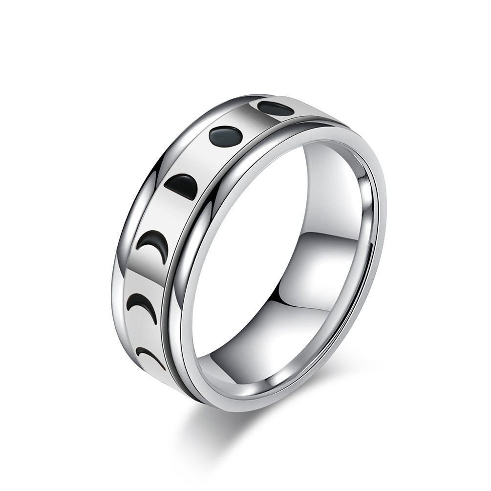 Unisex Rotatable Fidget Ring Titanium Steel Moon Eclipse Design For Anxiety Relief And Stress Reduction Polished