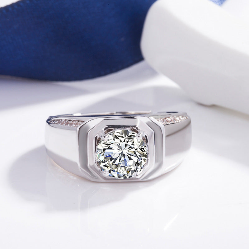 Mens Diamond Ring Retro Style Polished Platinum Band