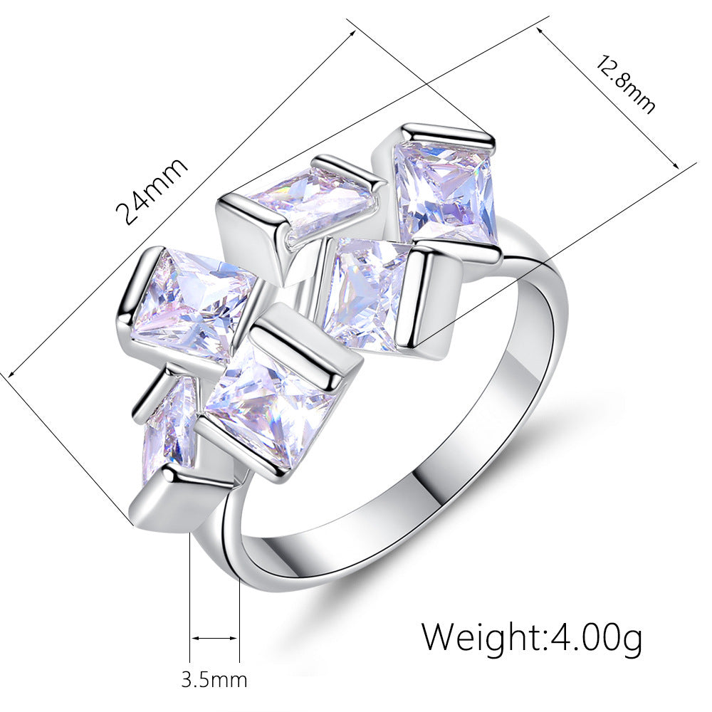 Copper Ring For Women Geometric Cube Design Korean Style Cubic Zirconia Accent Jewelry Gift Travel Souvenir Co