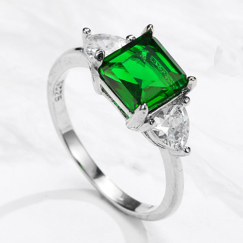 Womens Ring With Cubic Zirconia Stones Anniversary Gift Fashion Brass Band Geometric Design And Emerald Cut 10mm Wide
