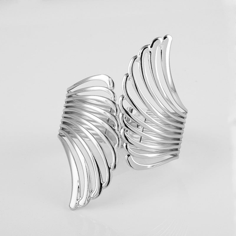 Unisex Metal Bracelet Feather Texture Geometric Design Electroplated Jewelry For Men And Women European Design