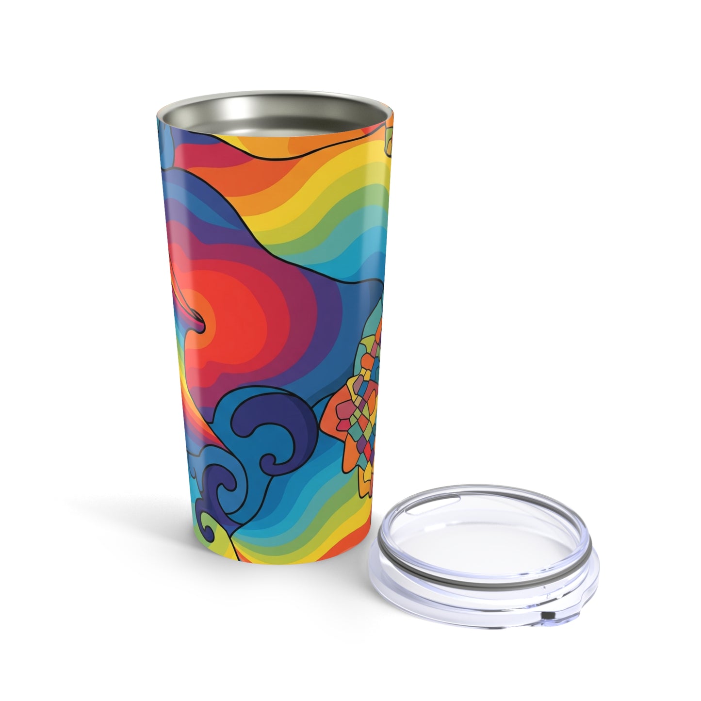 20 Ounce Stainless Steel Tumbler With Printed Artwork Double Wall Vacuum Insulation Spill Resistant Travel Mug