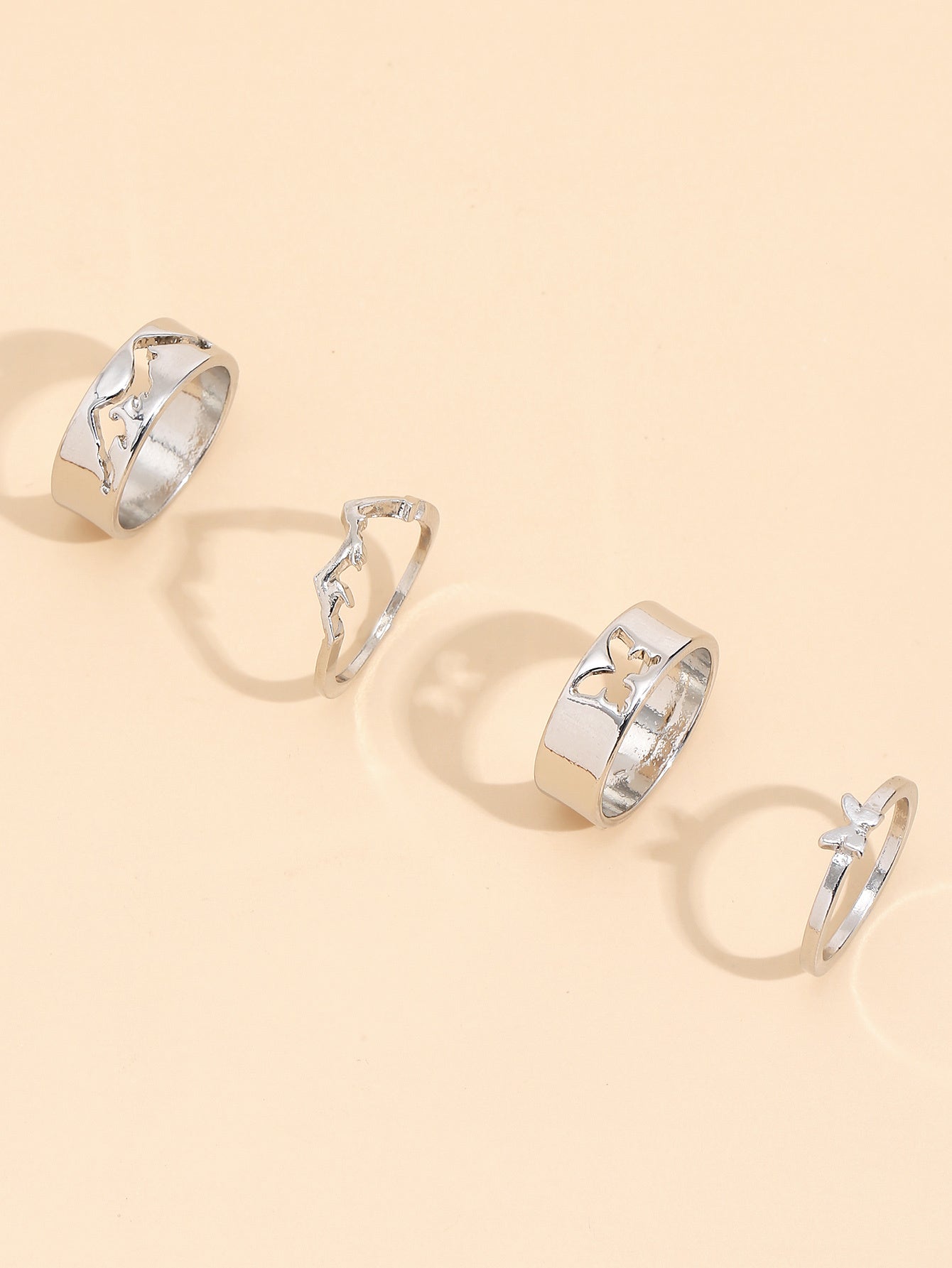 Unisex Butterfly Ring Set Creative Hollow Geometric Ring Zinc Alloy Metal Adjustable Opening European Style Glossy