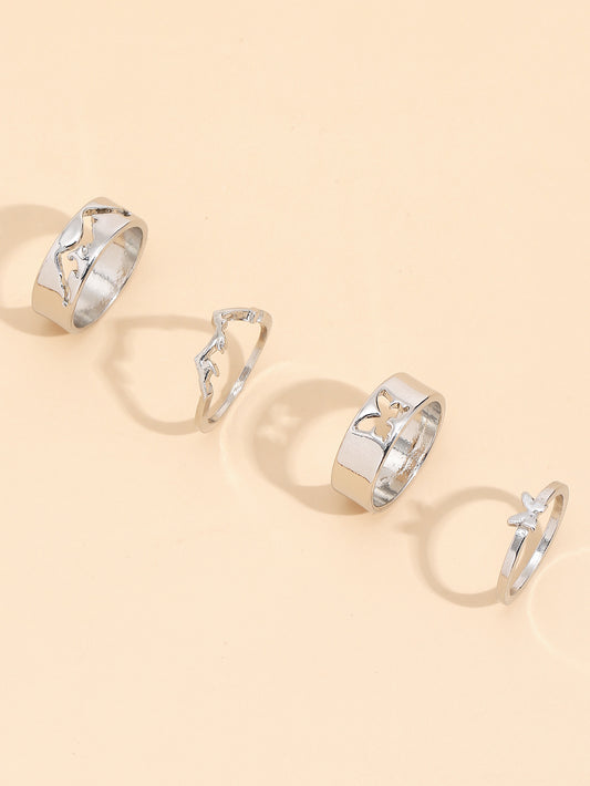 Unisex Butterfly Ring Set Creative Hollow Geometric Ring Zinc Alloy Metal Adjustable Opening European Style Glossy