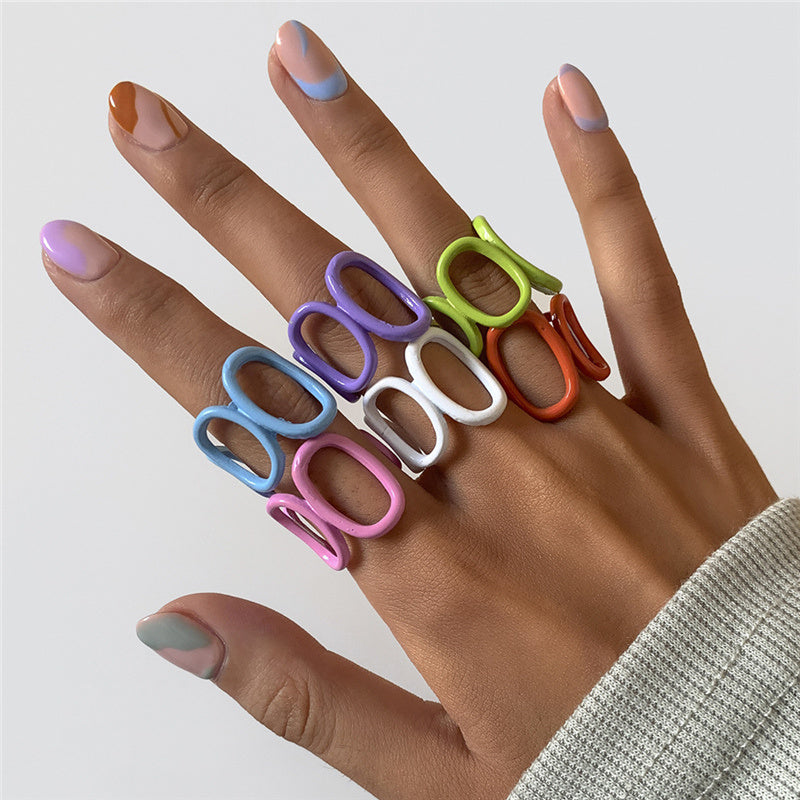 Women Geometric Hollow Ring Electroplated Alloy Spray Painted Fashion Jewelry Individually Packed Gift For Her Everyday