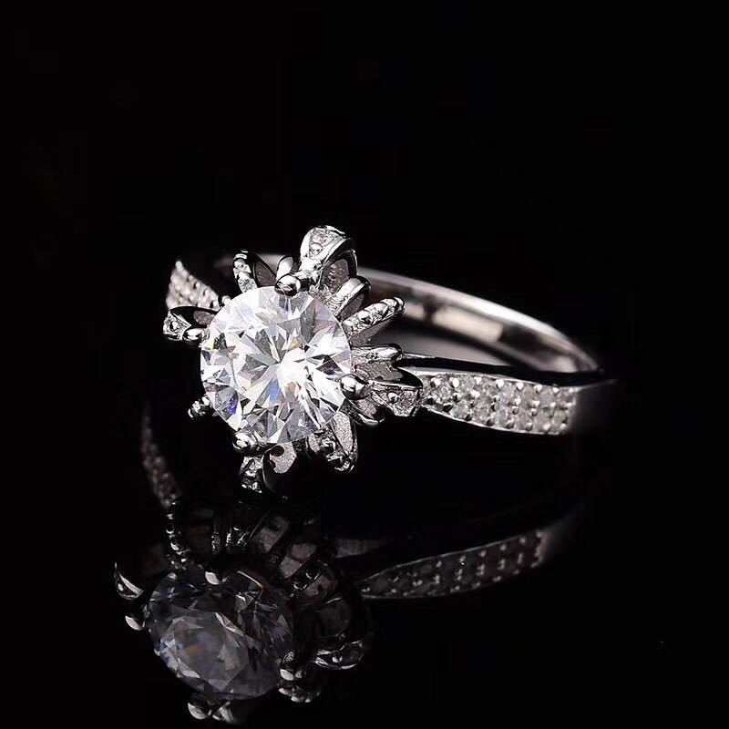 Womens Moissanite Ring Sterling Silver Floral Wishing Fountain Dazzling Sparkle Engagement Promise Gift Anniversary