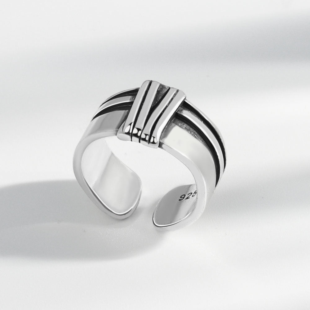 Womens Vintage Ring Adjustable Copper Ring Thai Silver Plated Geometric Ring Trendy Fashion Jewelry Ring Women