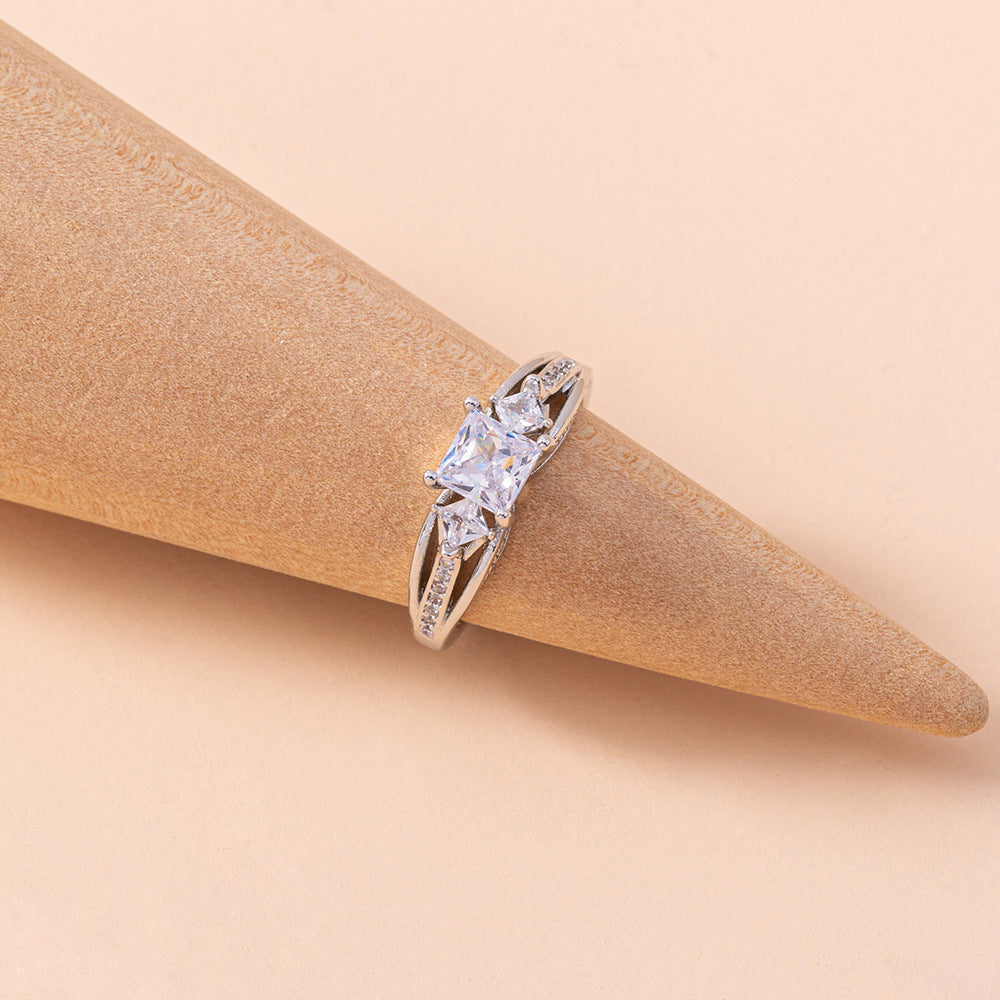 Geometric Copper Ring With Zircon Accent Adjustable Elegant Band For Women And Girls One Size Fits Everyday Wear