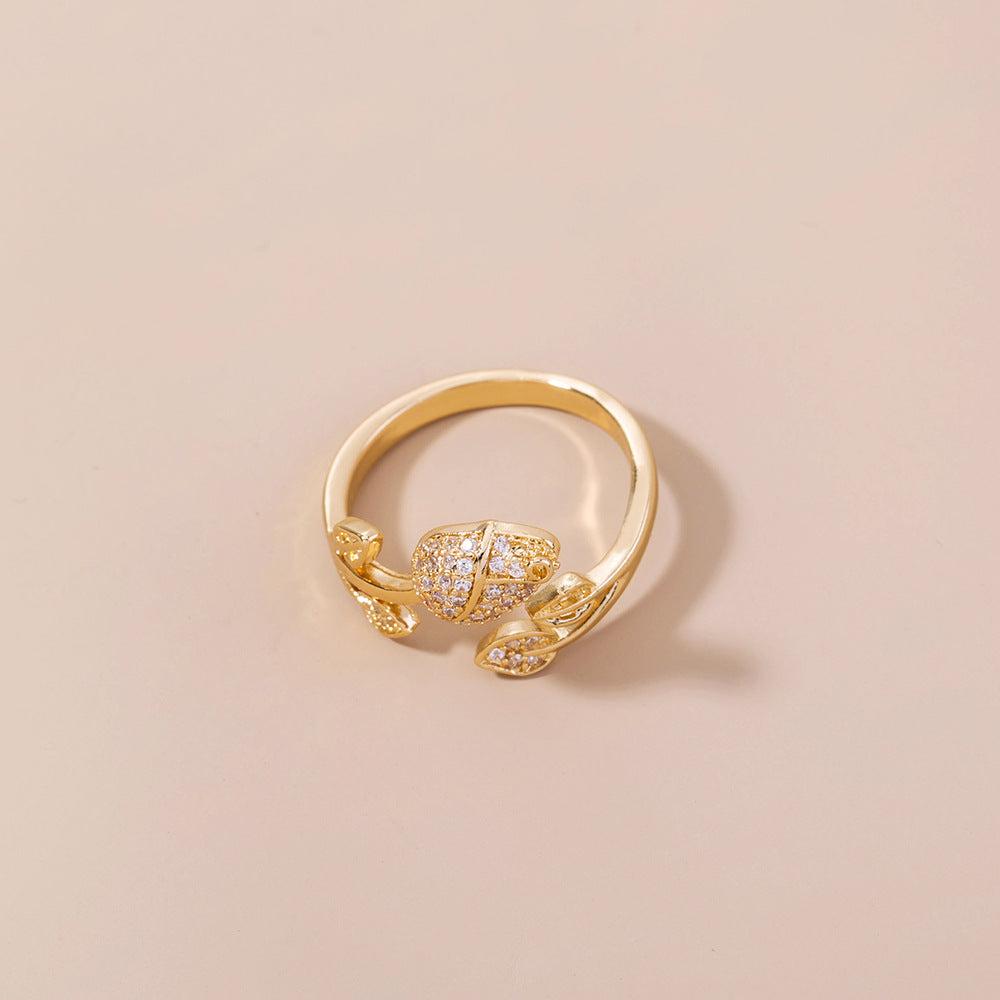 Unisex Copper Ring With Rose Zircon And Animal Zodiac Design Gold Electroplate 17mm Inner Adjustable Rings Fit