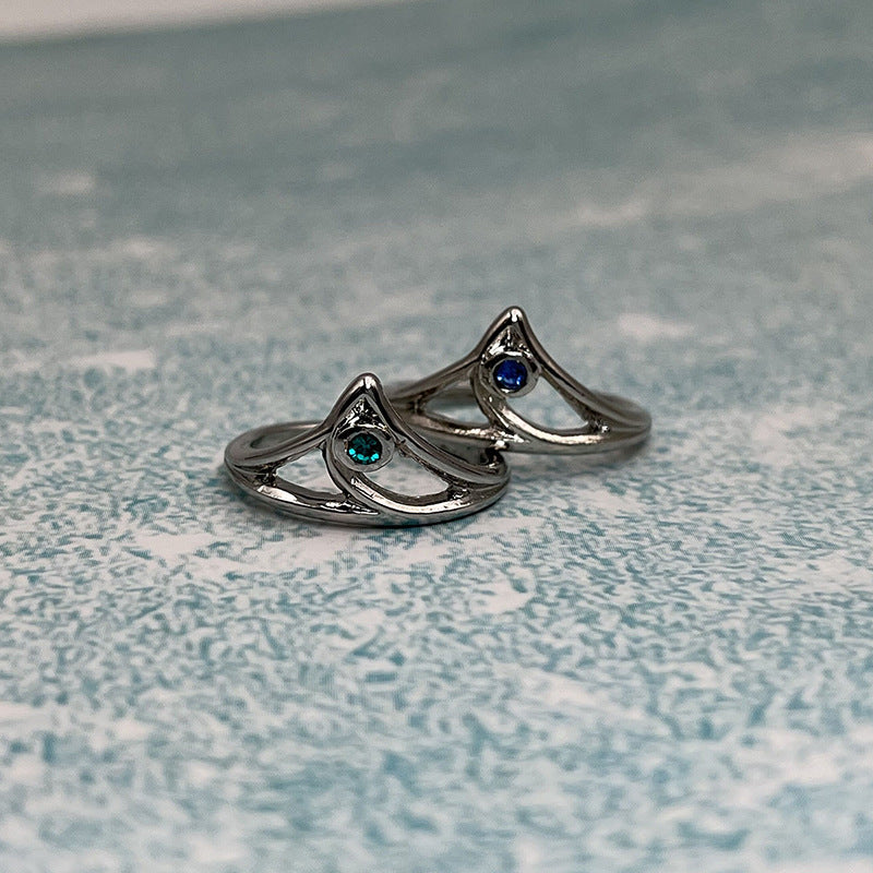 Alloy Gold Inlay Ring For Women Girls Adjustable Opening Blue And Green Inlay Jewelry Fashion Accessory Everyday Style