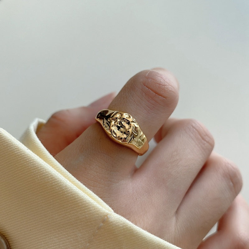 925 Sterling Silver Thick Ring Irregular Silver Inlay Statement Ring Korean Trendy Design Ring For Women And Girls