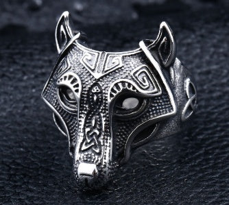 Mens Titanium Steel Ring Vintage Wolf Head Zodiac Sign Ring For Men Durable Bold Statement Accessory Everyday Wear